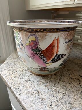 Vintage Chinese Porcelain planter 11” | Duck Jardiniere | Famille Rose | kutani
